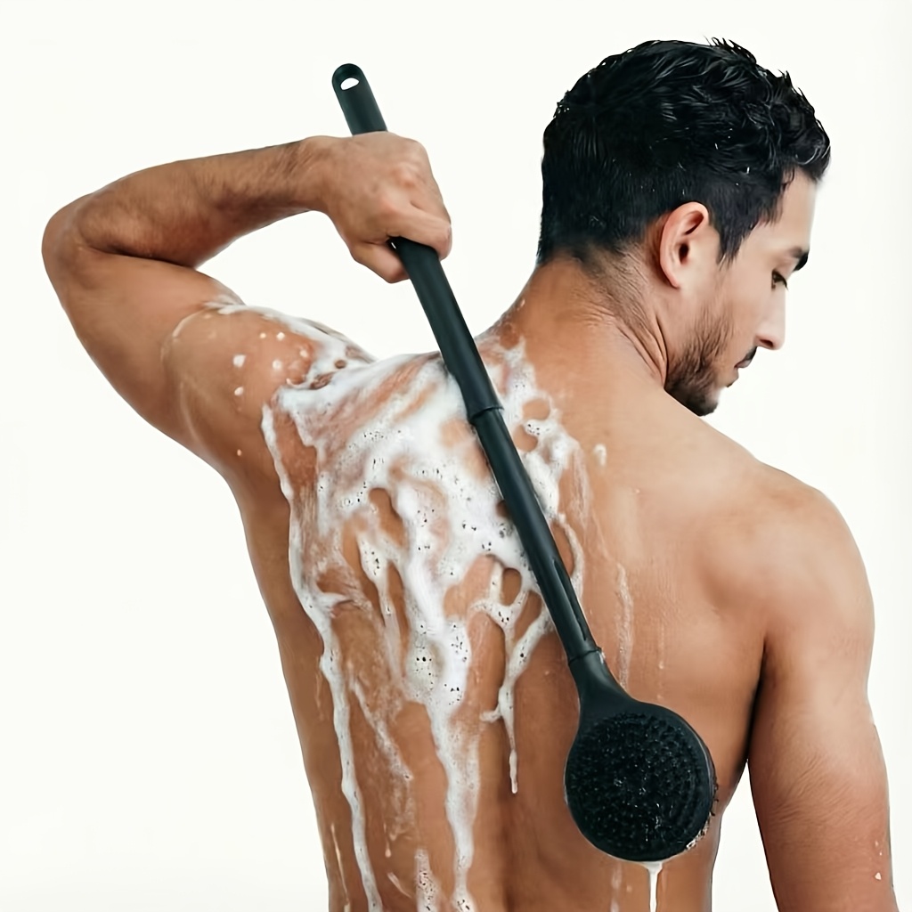 TEMU Long Handle Back Bath Brush With Dual Soft And Hard Brush Heads, 17-inch Double-sided Shower Scrubber For Cleansing, Premium Dual-sided Brush