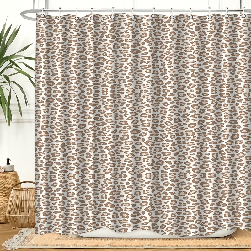 TEMU 2d Flat, 1pc With Hook Shower Curtain, 2d Flat Leopard Print Pattern, High-end Elegant, Machine Washable, Suitable For Bathroom, Window