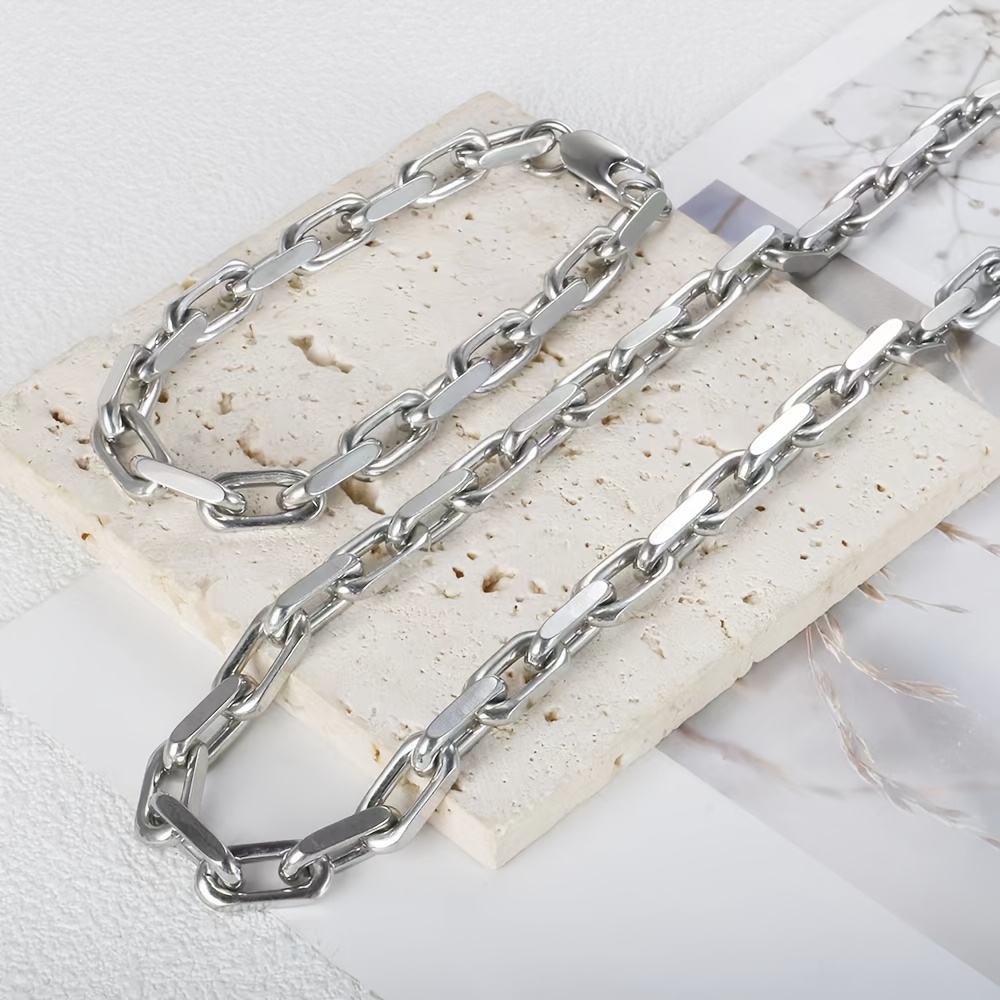2pcs (bracelet+necklace) Hip Hop Casual Fashion Men's 304 Stainless Steel Trimmed Chain Casual Party Versatile Bracelet Necklace Set