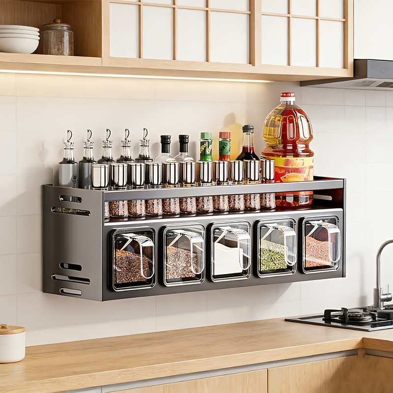 TEMU 4/5 Tier Pull-out Spice Rack Rust-resistant Aluminum Large Capacity No Drilling Spice Organizer Kitchen Cabinet Storage Shelf Spice Container