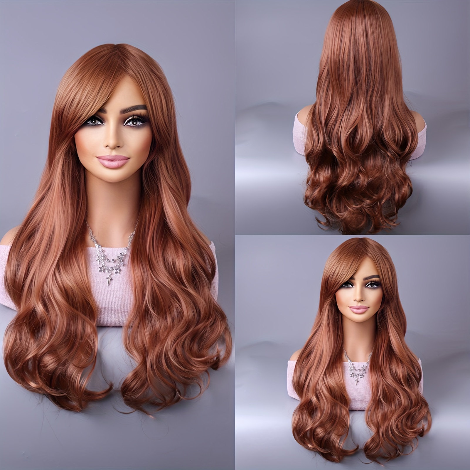 

Long Wave Full Volume Curly Wavy Wig, Multi Color Long Fluffy Curly Hair Wig With Bangs Synthetic Full Curly Hair Wigs Cosplay Party Costume Wigs For Daily Use Wigs