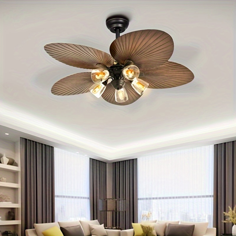 

Quoyad Tropical 52in Palm Leaf Ceiling Fans With Light And Remote, Glass Light Kit, Fan Light With 5 Blades, 3 Speed, 4 Timer- Brown