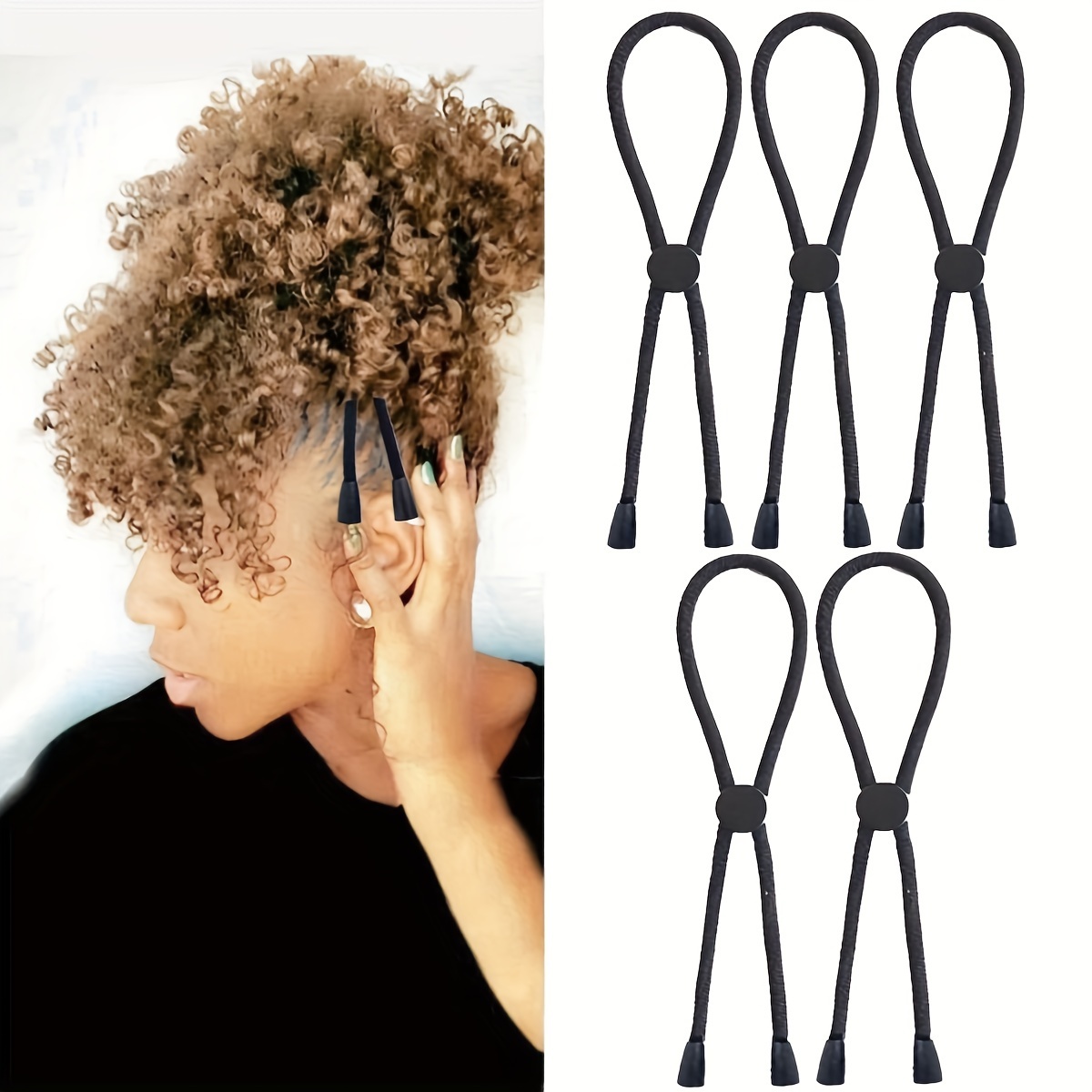 

Ready, Adjustable Hair Tie Headband For African Puff Ponytails, Natural Curly Hairstyles - Nylon, Hip-hop/, Solid Color, Portable And Wraps