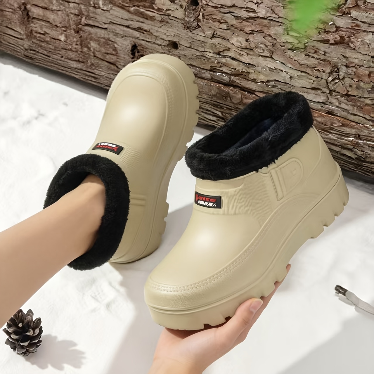 Winter Fleece-Lined Snow Boots, Slip-On