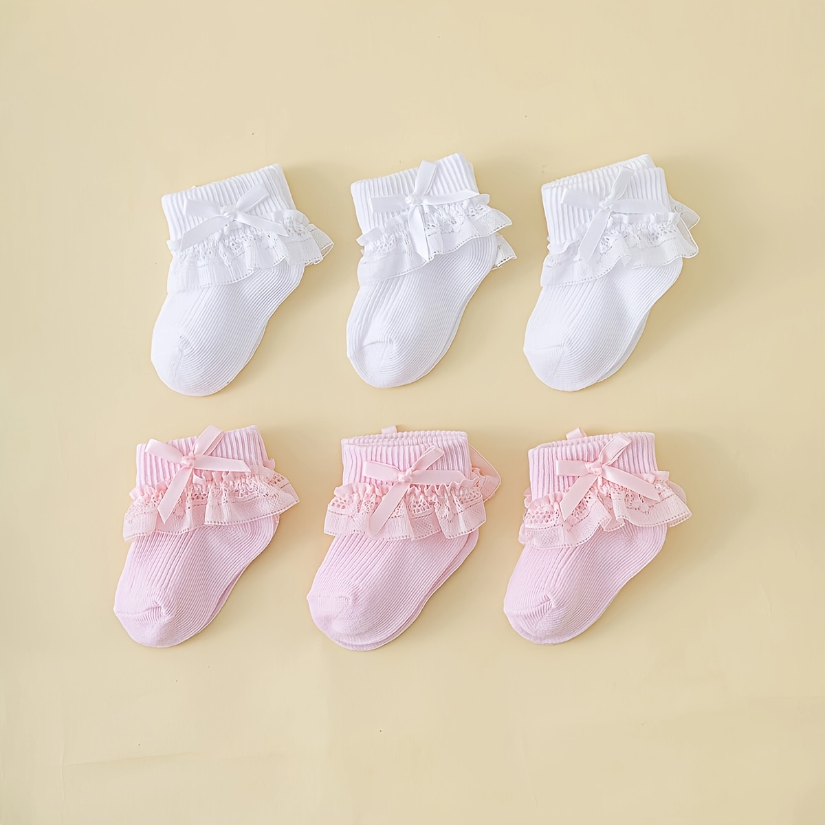 Random 6/3/ Spring/summer Style Newborn Girls Breathable Lace Bow Decor Short Socks Toddler Lace Ankle Socks