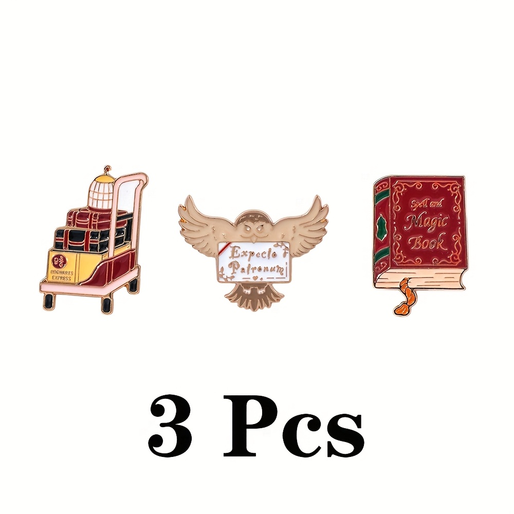 Image of 3pcs Cartoon Brooch Book Hedwig Enamel Pin Metal Badge Jewelry Clothing Backpack Accessories Gift For