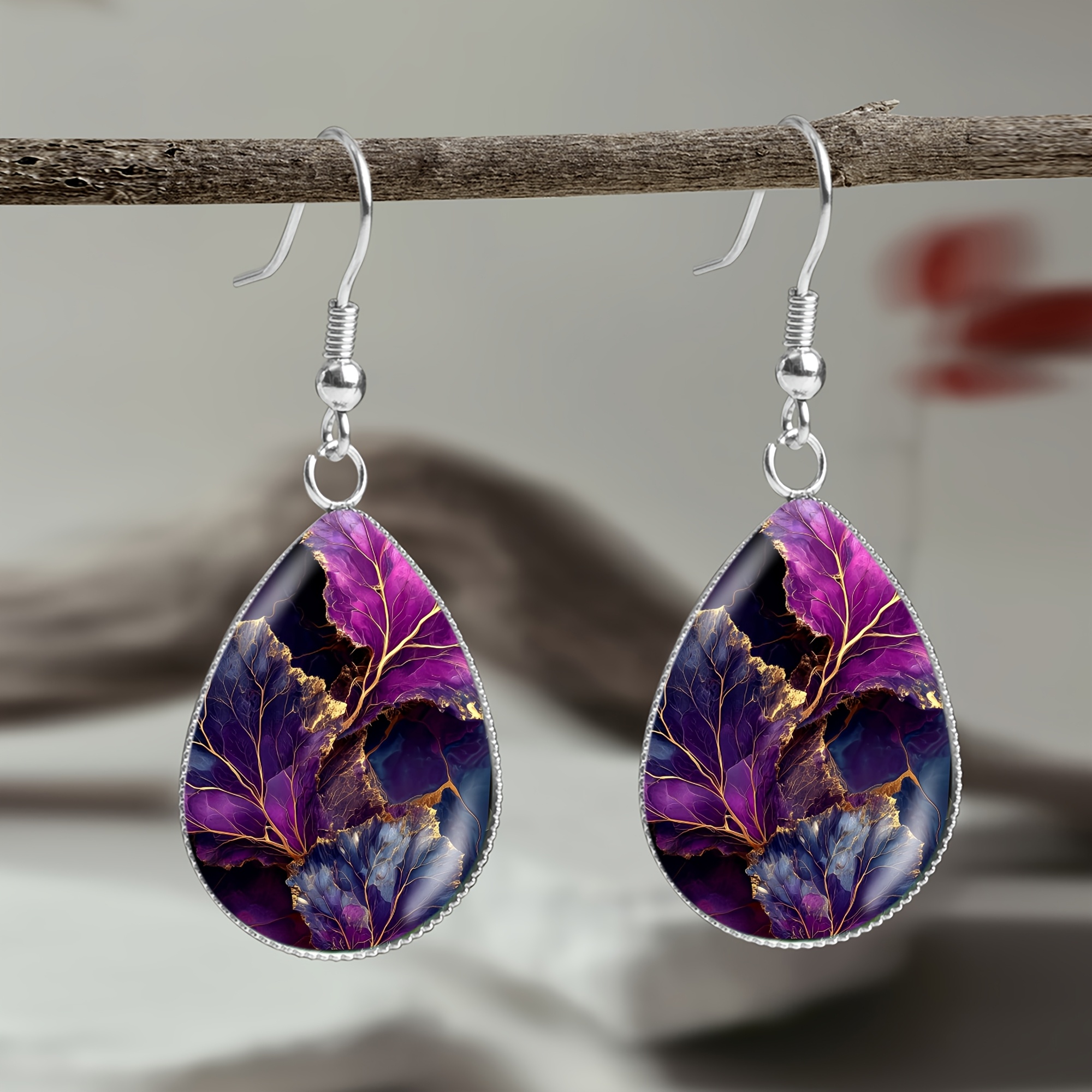 TEMU 1 Paar Gouden Aderpatroon 316 Roestvrijstalen Druppel Oorbellen, Elegante Luxe Stijl Mannen Vrouwen Vakantie Feest Kleding Sieraden Oor Sieraden