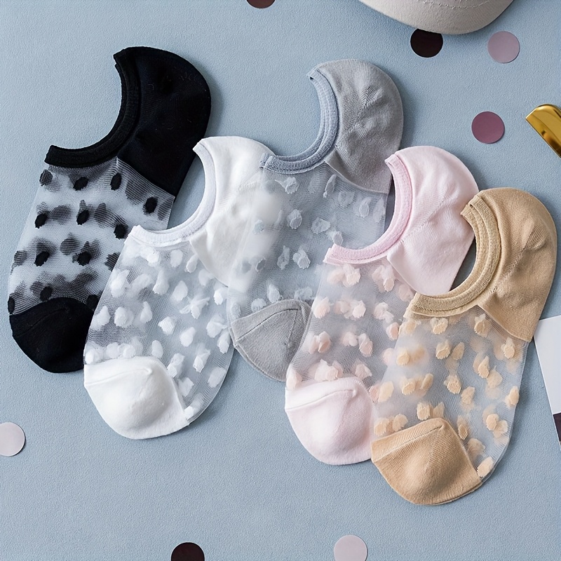 Image of 5 Pairs Of Spring And Summer Thin Polka Dot Stockings Boat Socks Invisible Socks Comfortable Breathable Women's Socks