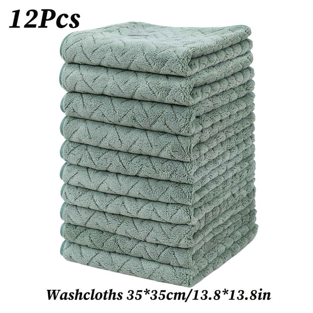 Image of 12pcs Washcloth Set 35 X 35cm/13.8 X 13.8in Solid Color Microfiber Material Fingertip Towel Guest Towel, Soft And Comfortable, Absorption, Beauty And Makeup Additions, Bathroom Additions