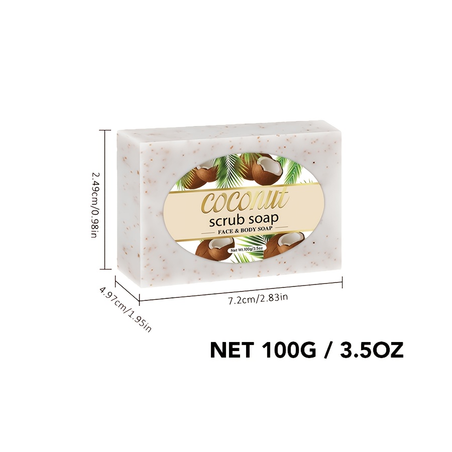 Image of 100g Coconut Scrub Soap - Exfoliating Soap, Suitable For Face, Body, Hands And Legs, Cleansing & Moisturizing Soap With Coconut , Cleaning, Gentle Exfoliating , For Types, Elegant Packaging