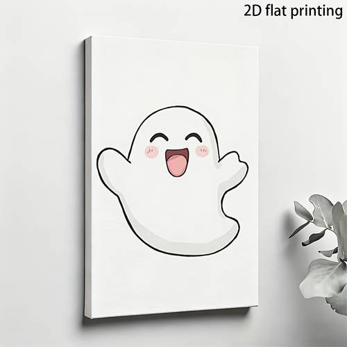 2d flat 2d flat living room decorative painting mural cartoon white ghost cute halloween theme wall art very suitable for home office living room or hall party decoration room interior mural decoration