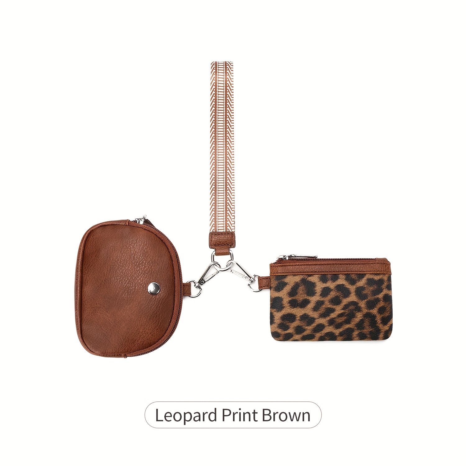 TEMU Ensemble de sacs pour femmes, portefeuille minimaliste rétro à imprimé léopard, sac de poignet élégant, avec 2 poches zippées et une dragonne