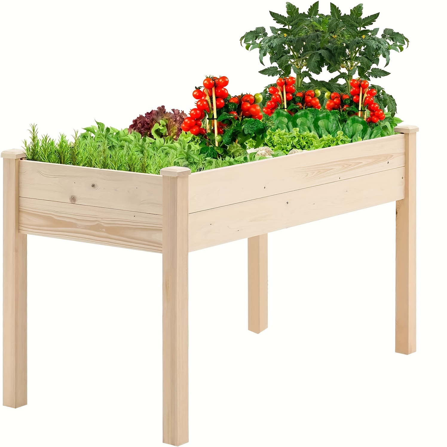 

4 Ft Wooden Raised Garden Bed Elevated Planter Box Stand For Vegetables Fruits Herb Grow, Patio Or Yard Gardening