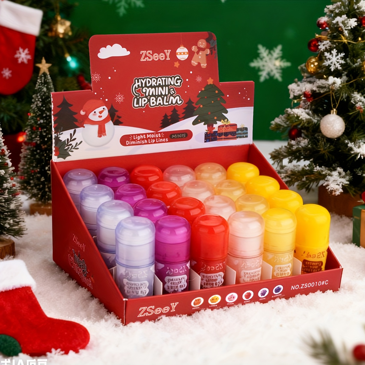 TEMU Set Of 24 Adorable Lip Balms In A Christmas Gift Box, Designed To Keep Lips Hydrated And Prevent And Cracking, Each Weighing 2g