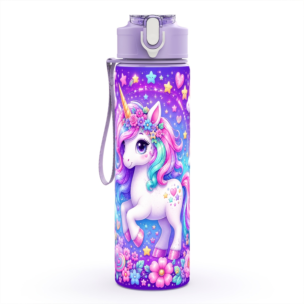 TEMU 1pc Plastic Water Bottle, Unicorn Dream-themed Printing, Travel, Holiday & Commute Must-have, 25oz/750ml, Ideal Large Capacity Design, Safe To
