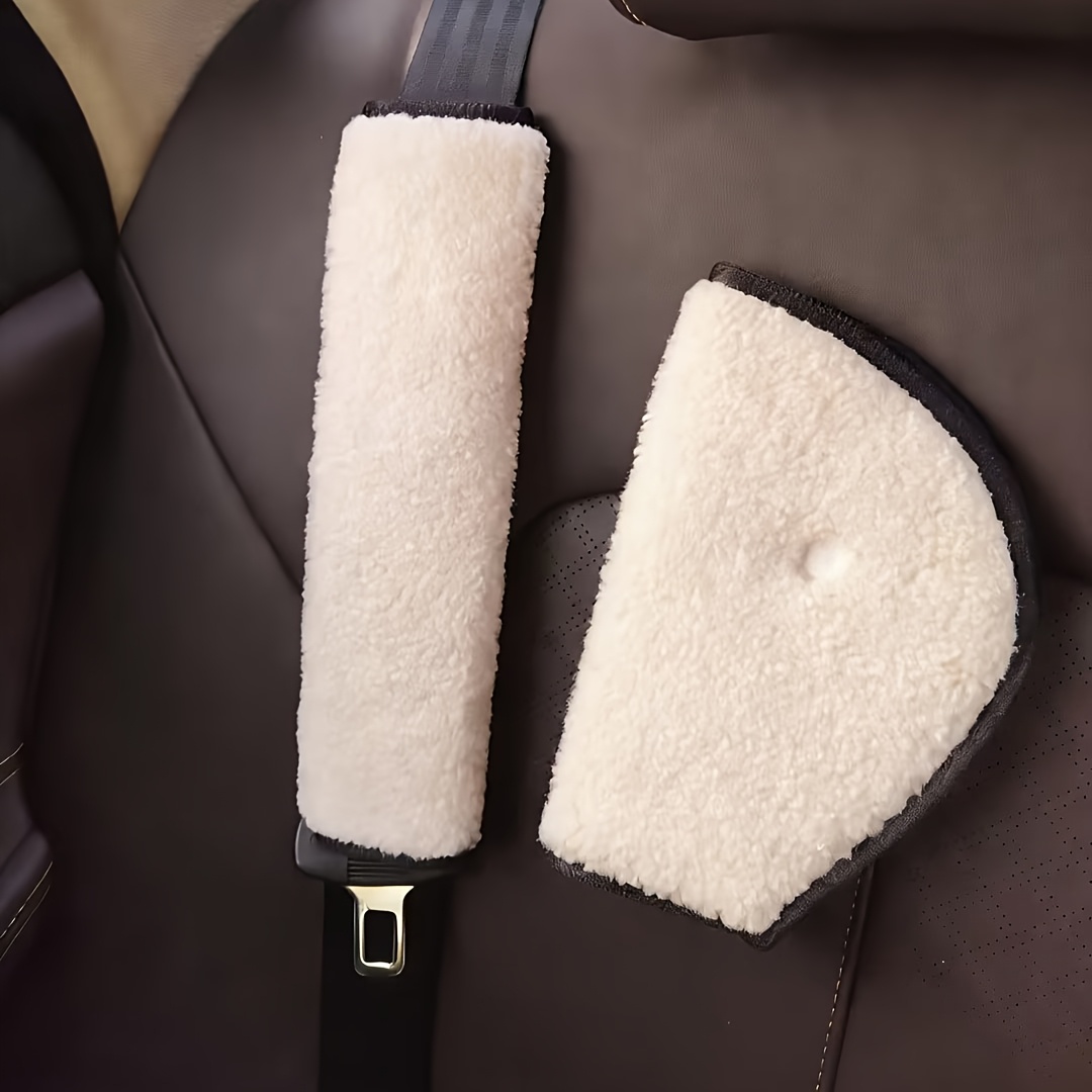 TEMU 2pcs Jkashdk Sheepskin Car Seat Warmers Compatible For Vehicle Seat Belt & Fit - Soft Lambswool Pads, , Cozy For &, Cute Auto