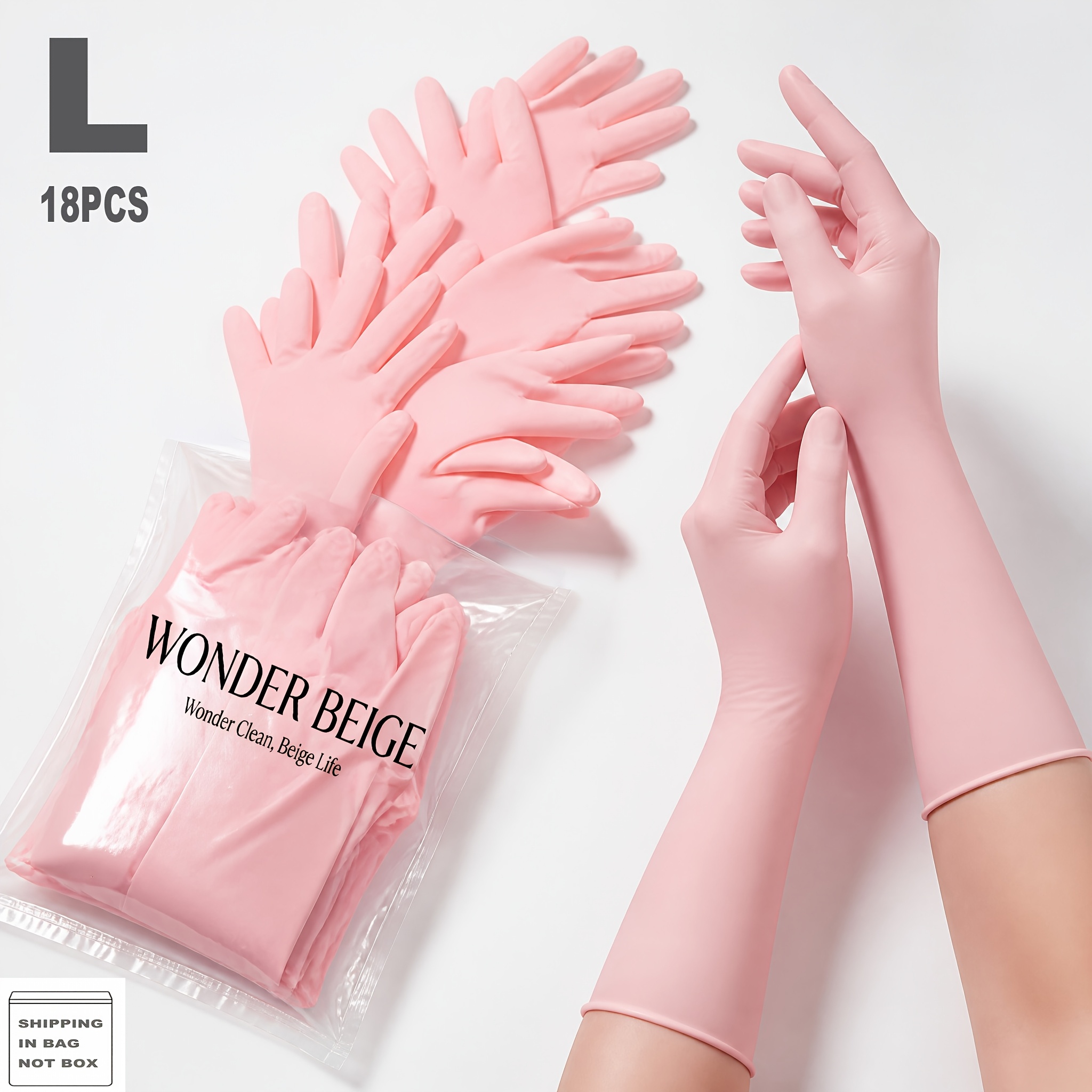 TEMU Wonder Beige Nitrile Disposable Gloves 12 Inch Pink Breathable Stretchable Hand Apparel For Daily Household Chores Indoor Cleaning Routines