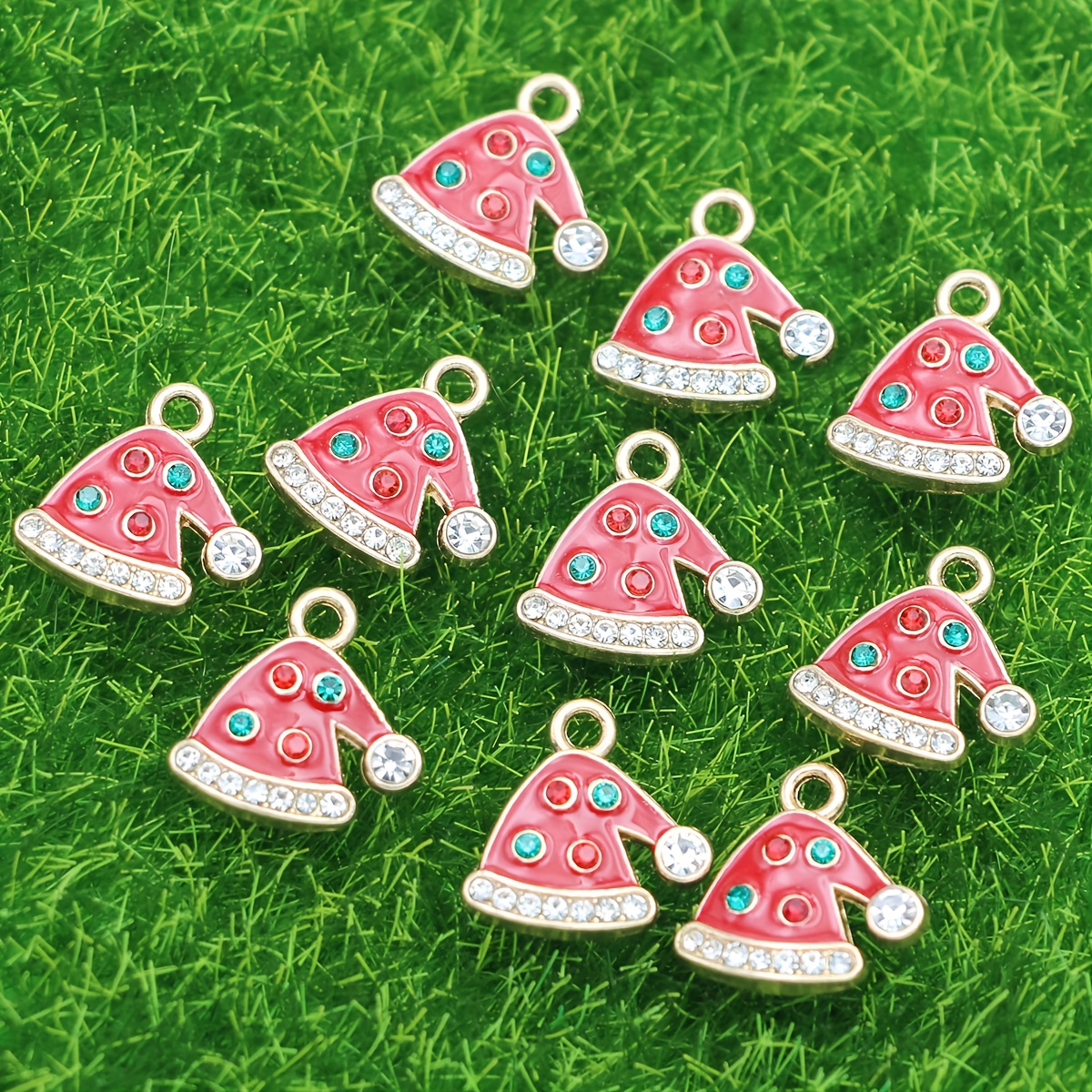 TEMU 10pcs Xmas Golden Drop Christmas Gift Hat Charms Pendants For Jewelry Making Handmade Necklace Bracelets Earrings Key Chain Additions