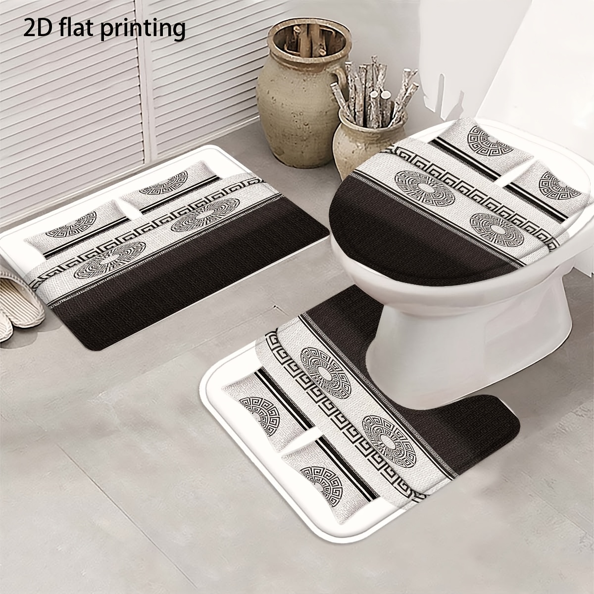 4pcs Nordic Style Shower Curtain Set with Bath Mat & U-Shaped Rug