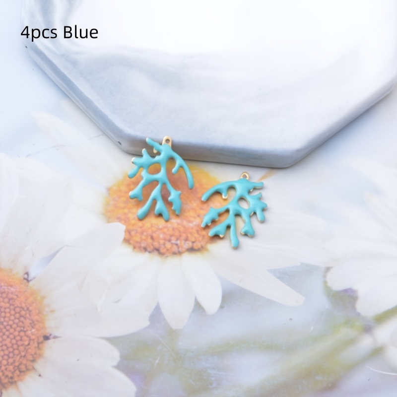 4pcs Copper Double-Sided Dripping Oil Coral Charms for Jewelry