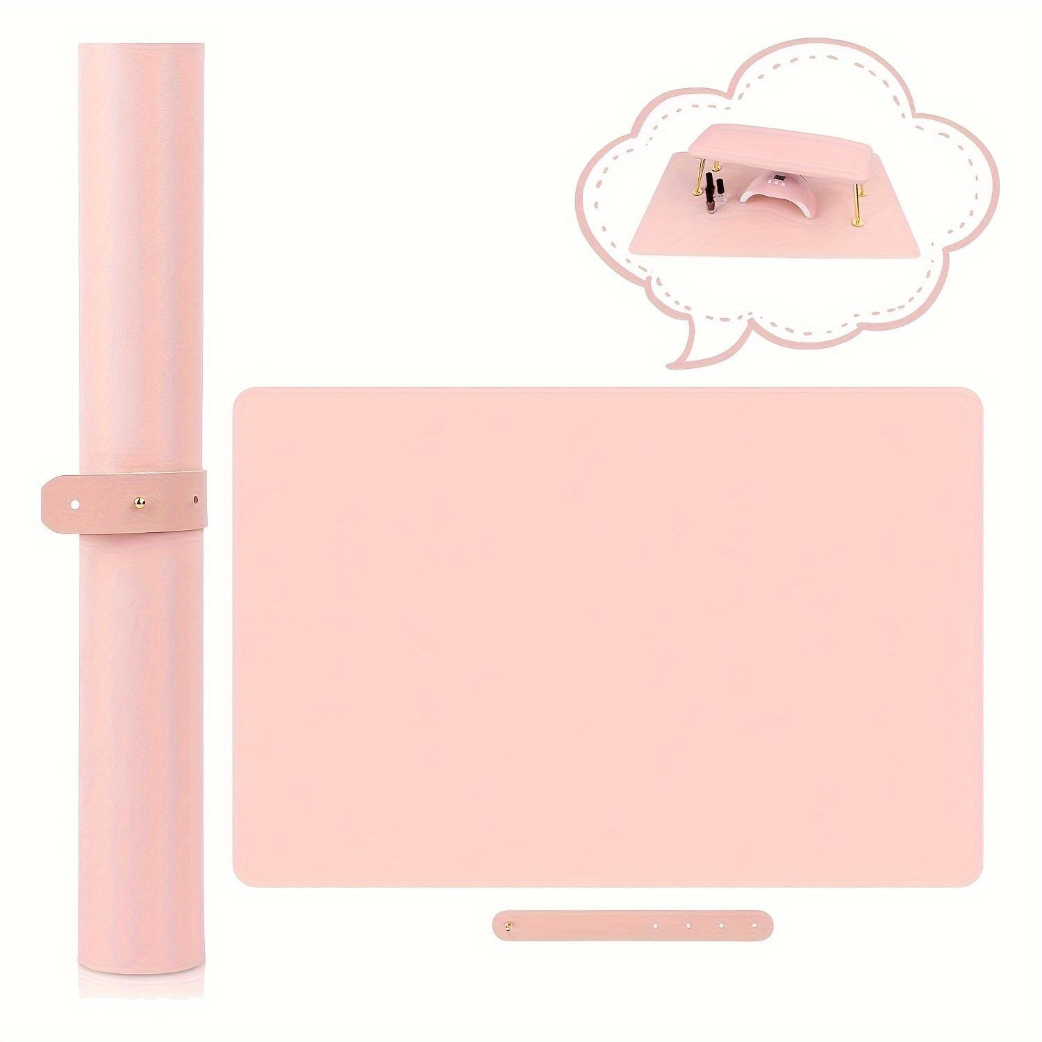 

Large Pink Professional Nail Art Mat - Portable, Anti-slip, Scratch-resistant, Thickened Design Hand Rest For Nail Salons - Premium Microfiber Leather Manicure Pad - Unscented