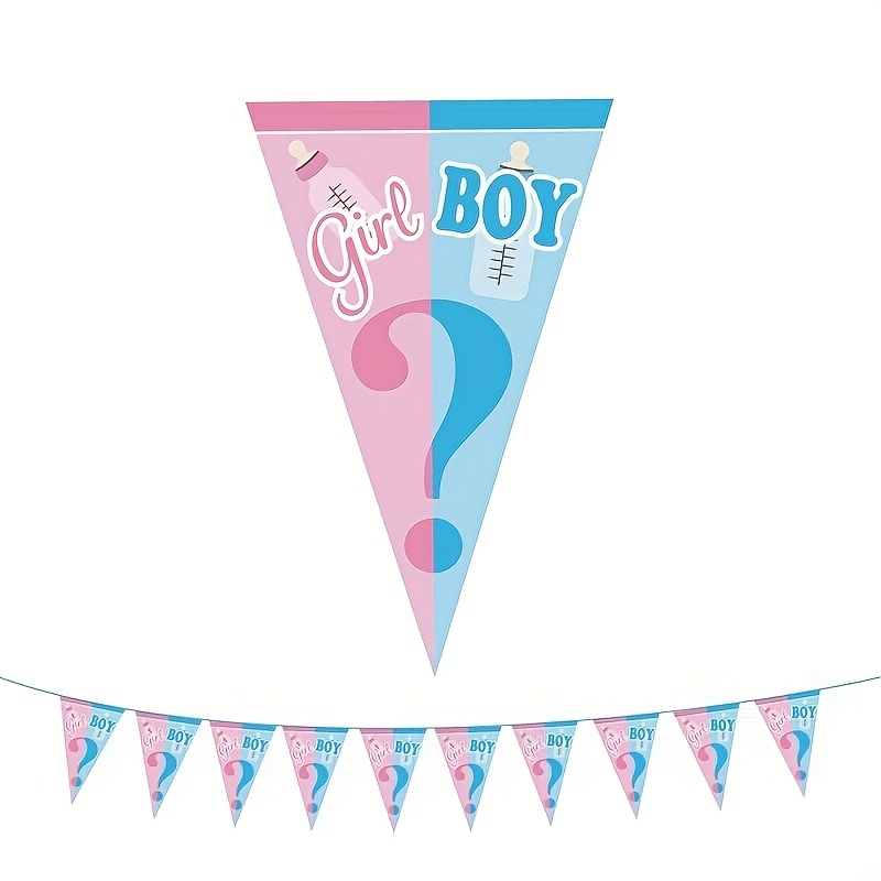 10pcs/set Gender Reveal Triangle Bunting Banners, Pastel Blue "boy Or Girl" Paper Triangle Bunting Flags Banner Set - For Baby Showers & Gender Reveal Hanging Decoration