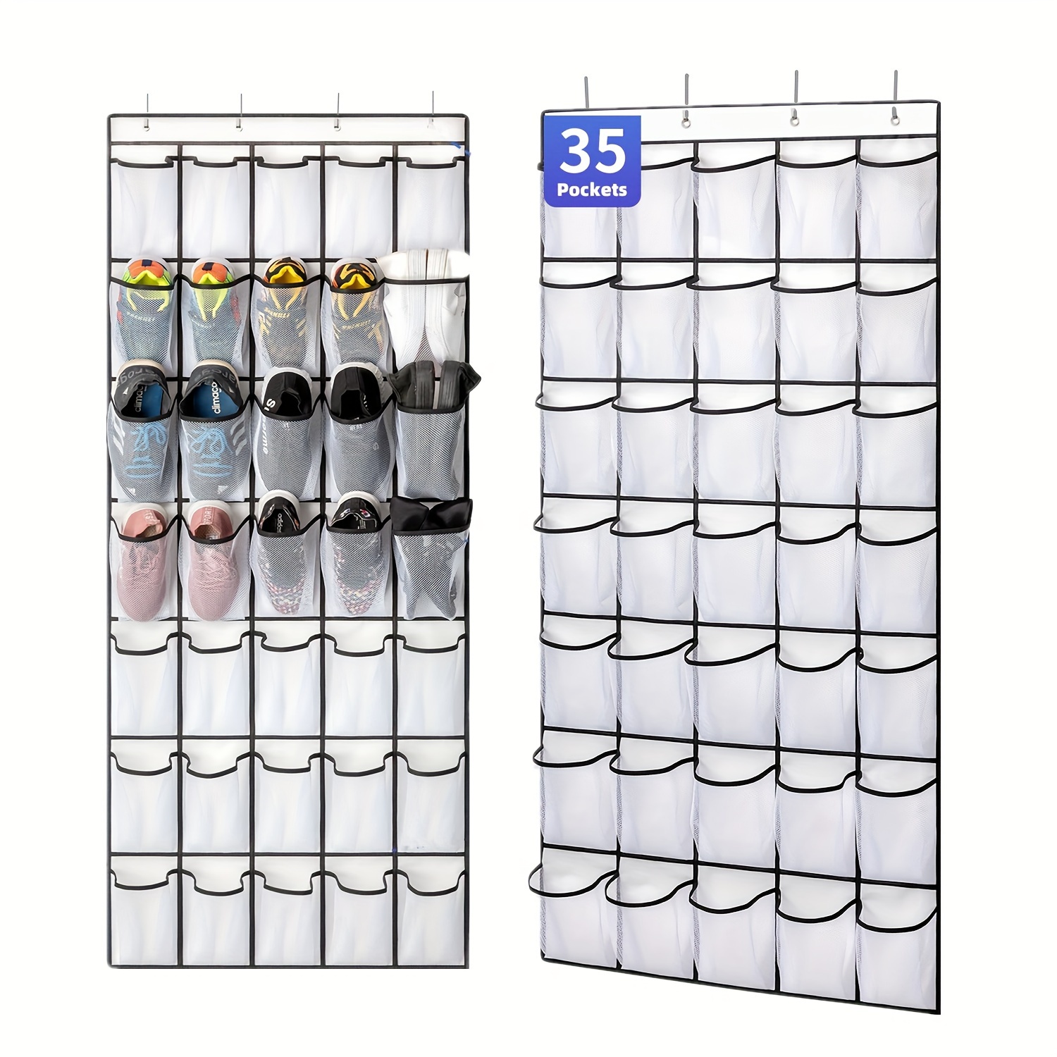 

1pc Over-the-door Shoe Organizer With 35 Large Pockets, Hanging Canvas Storage Bag For Shoes, Toys & Miscellaneous, Includes 4 Metal Hooks, Home Space Saver