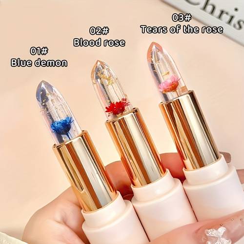 three pieces of transparent color changing petal jelly lipstick warming lazy lipstick moisturizing lipstick mothers day gift