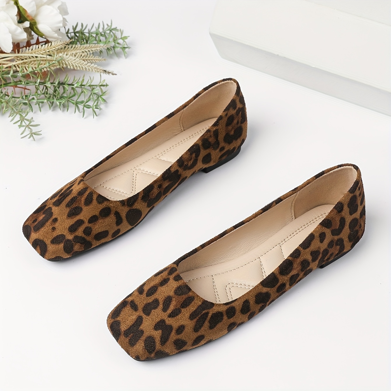 Shoes Discount Leopard Print Flats Canada Women's Slip Square Toe