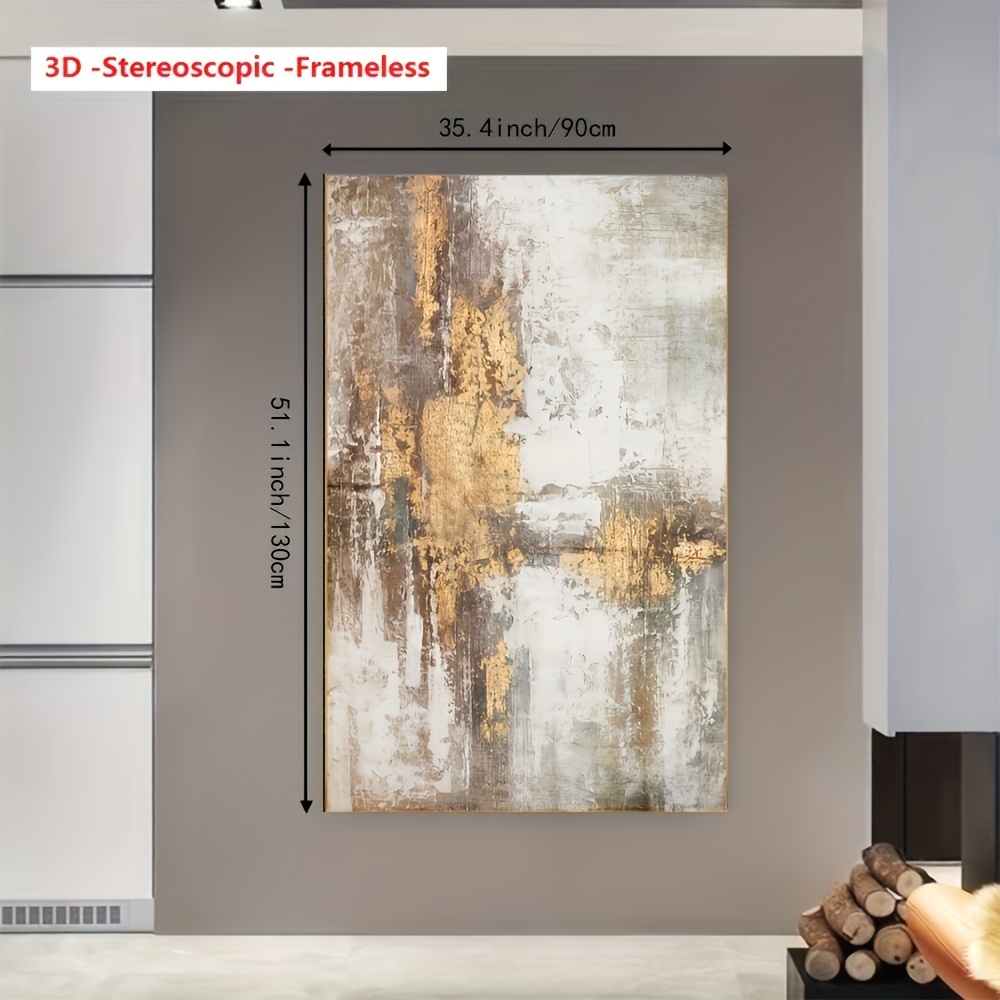 TEMU 2d Flat, 2d Flat, 1pc Of Frameless Hand-painted Wall Art: A Vertical -themed Minimalist Abstract Oil Painting With , Featuring A Unique Thick
