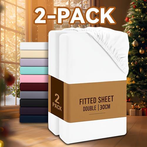 2 pack fitted sheets 30cm skirt hypoallergenic breathable suitable for bedrooms dormitories and guest rooms machine washable elastic corners suitable for duvet cover not included christmas and new years gift
