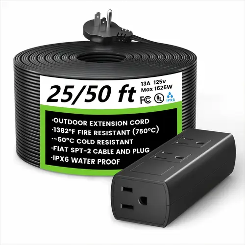 25ft 50ft 100ft outdoor extension cord power strip fire resistant protection flat plug for garden christmas decor and outdoor events patio accessories strip construction outdoor extension cord