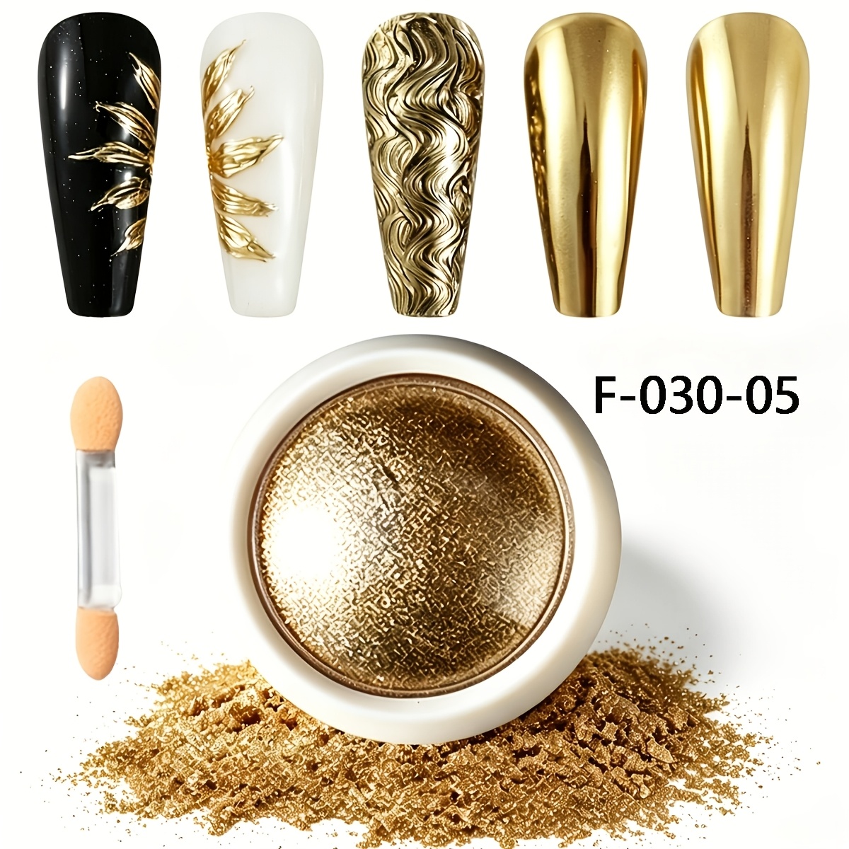 Holographic Mirror Golden Chrome Nail Powder Glitters Effect Metallic Dust Sequins Gel Chrome Powder With Eyeshadow Stick For Nail Art Decoration