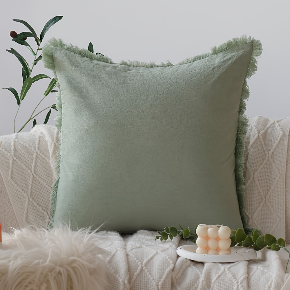 

Contemporary Hand-washable Green Throw Pillow Cover With Zipper Closure - Polyester Woven Decorative Pillowcase For Room Types, Decor Sofa Cushion Cover, 1pc