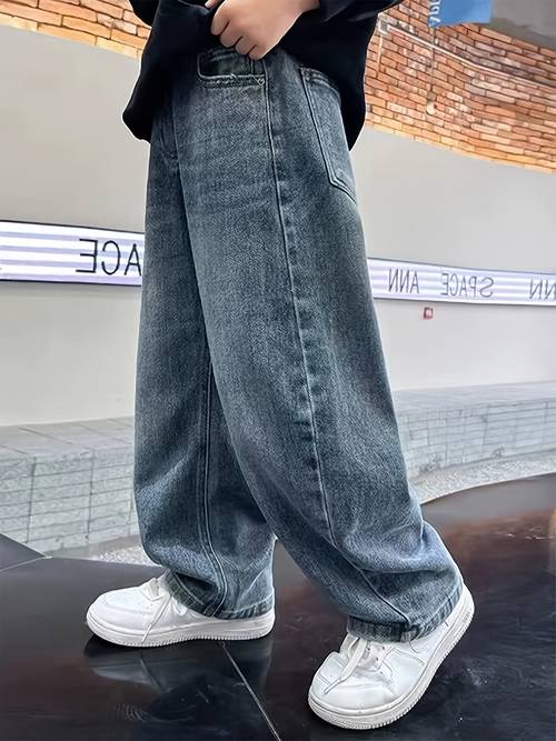 jeans para niños - pantalones de corte ancho y , tiro medio con para cinturón, lavables a máquina, estilo casual todo el año, diseño moderno y costura de calidad, ropa infantil