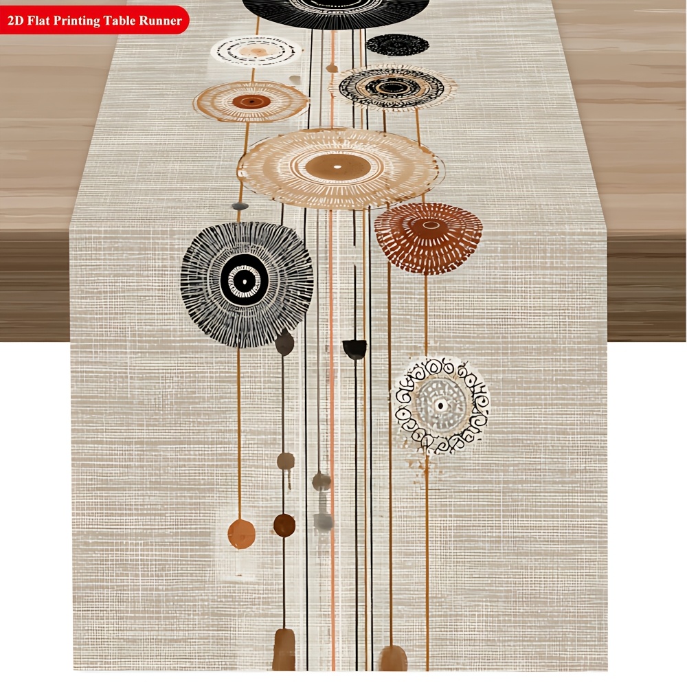 TEMU de mesa de poliéster de 1 pieza, con estampado 2D de combinación de y lineal. El último de mesa de /verano un estilo minimalista adecuado para