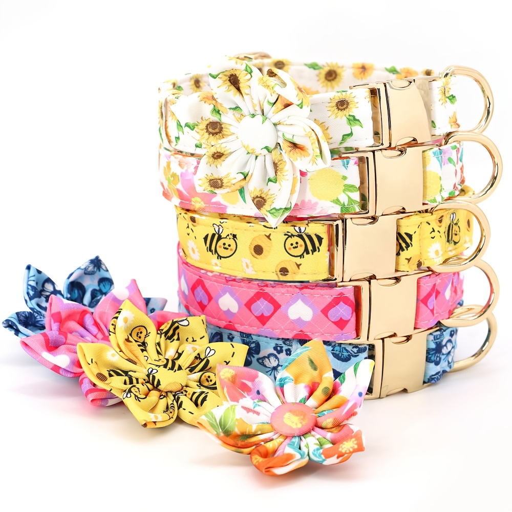 Adjustable Dog ID Collar Flower Pet Necklace