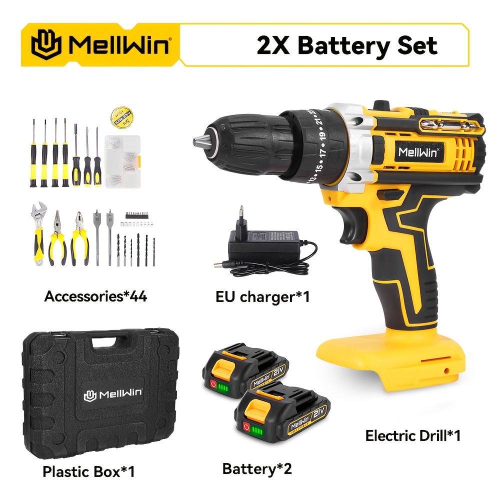 Cordless Electric Drill, 10mm Electric Screwdriver Set Power Tool Kit - For Industrial Drilling, Home Renovation & Furniture Assembly