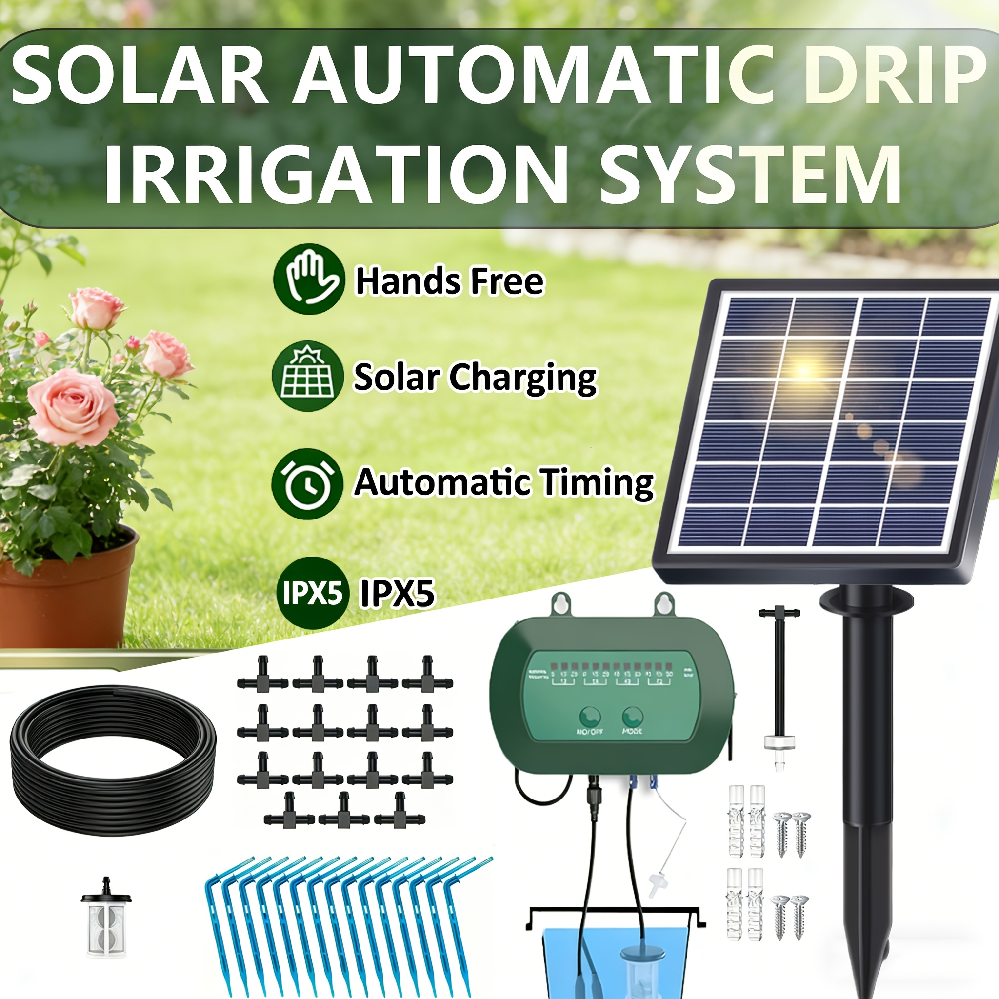 Image of Drip Irrigation System Solar Power Irrigation System For Garden Garden Watering System Drip Irrigation System Kit For Garden,balcony,greenhouse,garden Watering System Supports 15 Potted Plants Ipx5