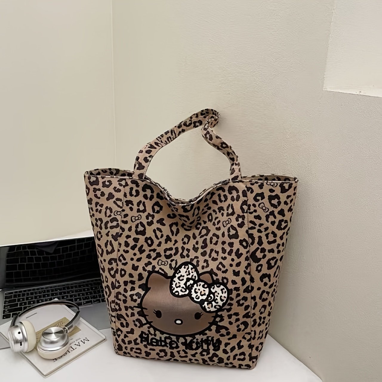 Hello Kitty Large Shoulder Bag For Women - Leopard Design Durable & Stylish, Mixed Colors, Large Leopard Tote Bag