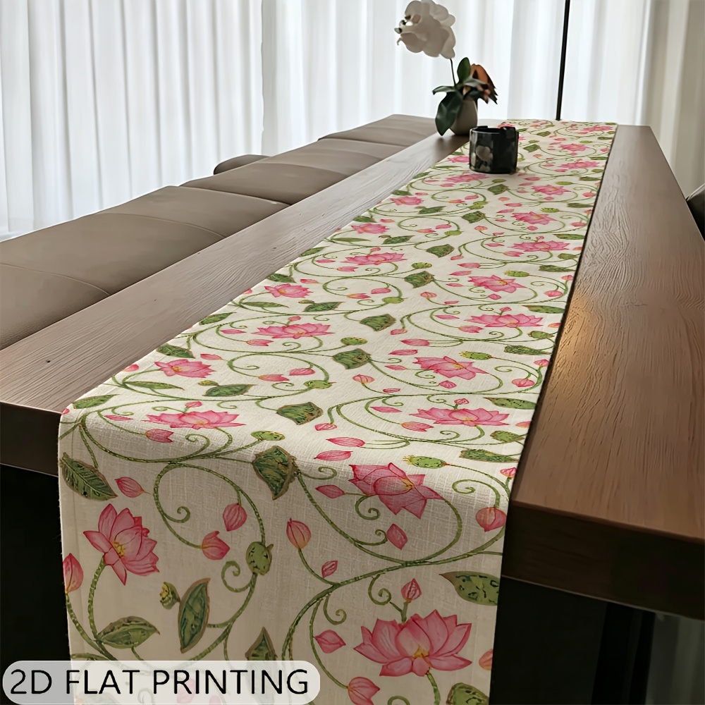 TEMU 1 chemin de table imprimé en 2D, motif de de lotus rose, parfait pour la décoration de table de cuisine et de salle à manger saisonnière, idéal