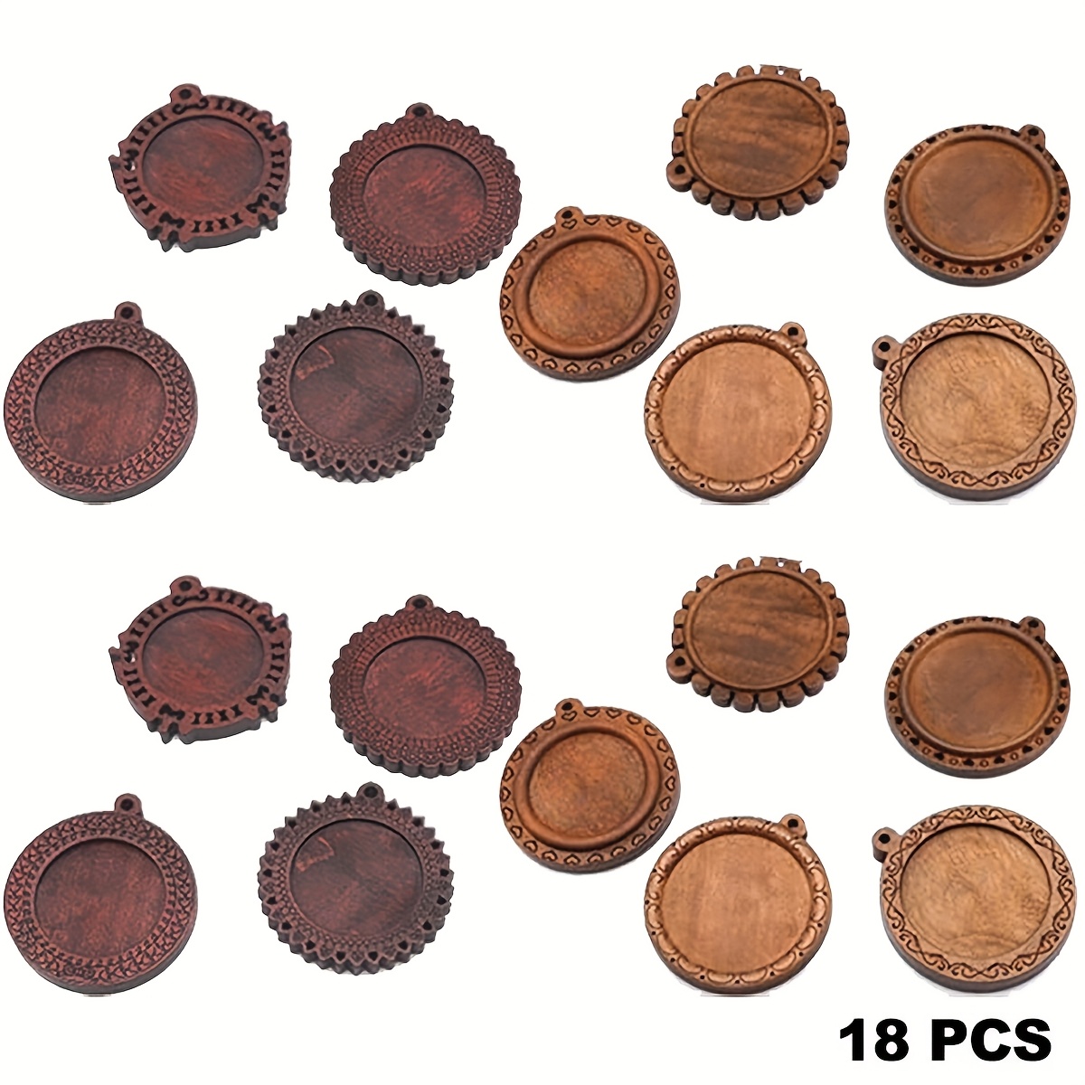 Image of 18pcs Bezel Pendant Trays Round Wooden For Diy Crafting Photo Jewelry Making