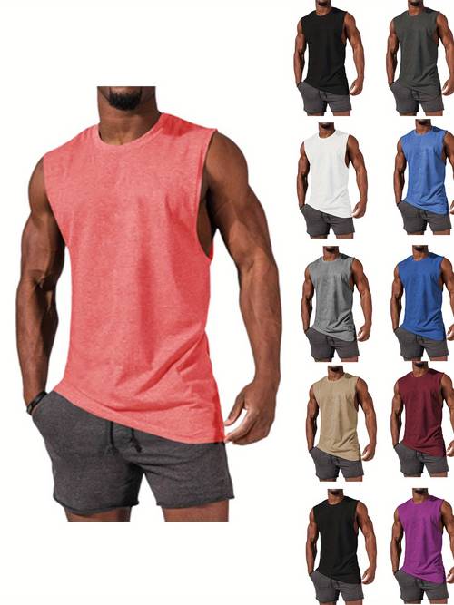 mens muscle tank tops sleeveless shirts solid color loose fit crewneck casual summer tees