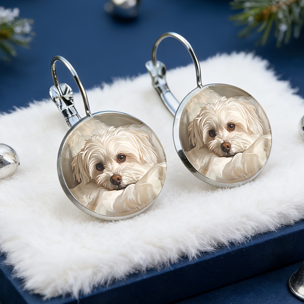 TEMU Pet Dog Pillow Quilt Earrings, Alloy Material With Glass Inlay, A Fashionable Gift For Women, Exquisite Earrings Suitable For Daily Wear.