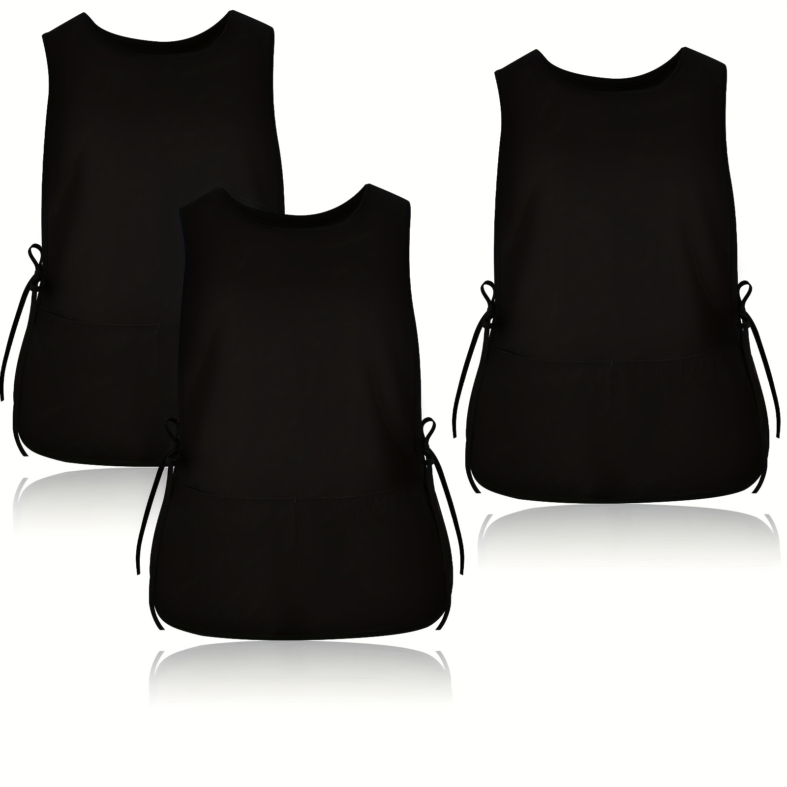 TEMU Three-piece Black Vest Apron Set With Pockets, Artist Smock For Painting And Cleaning, Kitchen Work Apron, Size Approximately 49.5*66cm