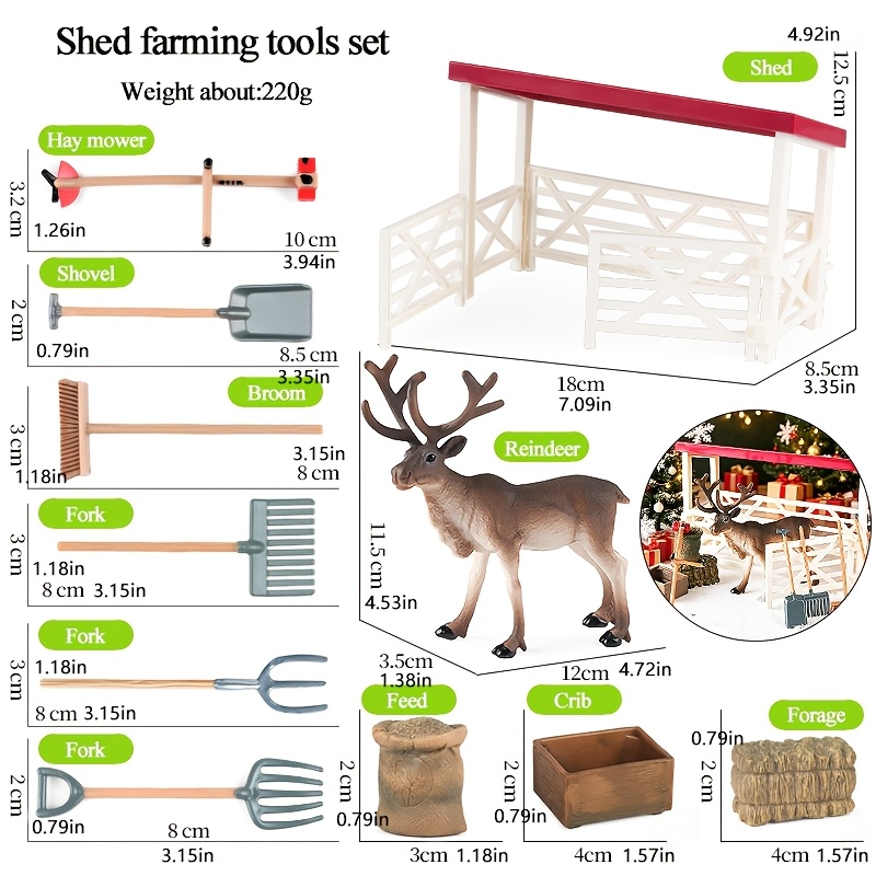 TEMU Ensemble de jouets de simulation de scène de ferme de de Noël, 11 pièces - Mini outils de ferme et modèles de de , décorations de paysage