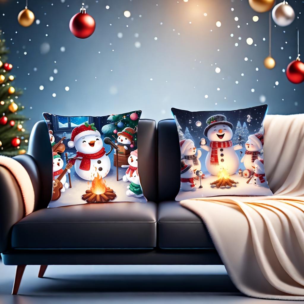 

2-pack Merry Christmas Snowman Plush Throw Pillow Covers, Zip Closure - Perfect For Home, Bedroom, Sofa, Car & Office Decor (pillow Inserts Not Included)