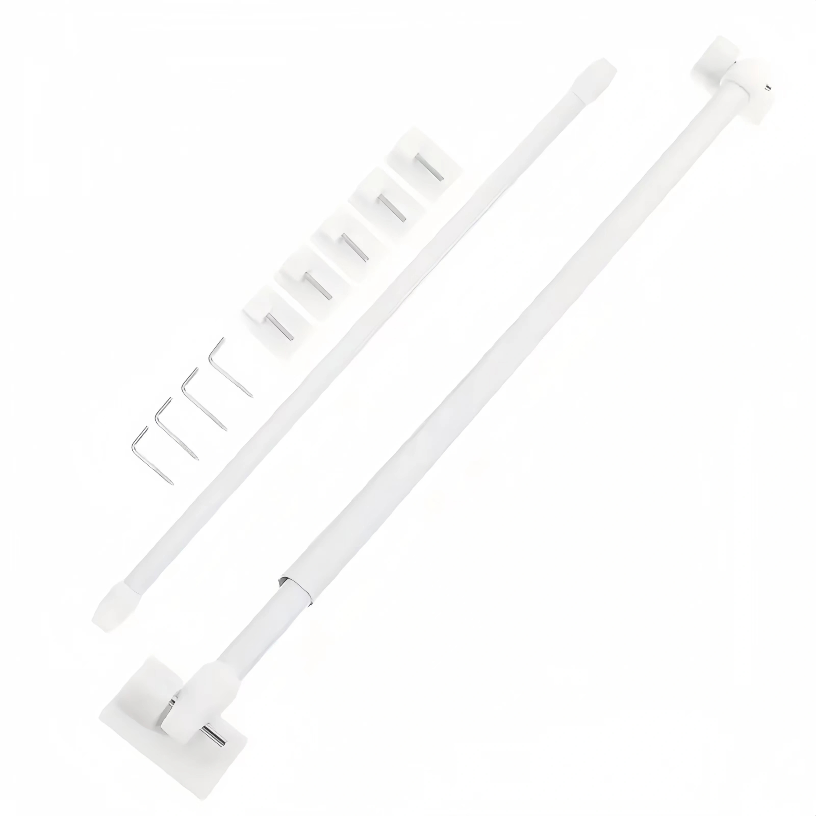 

2-pack Adjustable Telescopic Curtain Rods, Classic Window Rods With 4 L-shaped Screws And 5 Adhesive Plastic Support Brackets For Home & Kitchen Decor