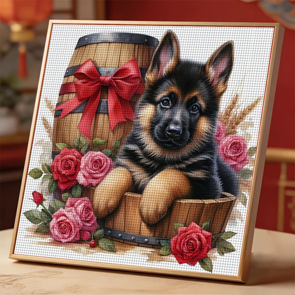 Frameless Stitch Printing Kit, German Shepherd Puppy Design