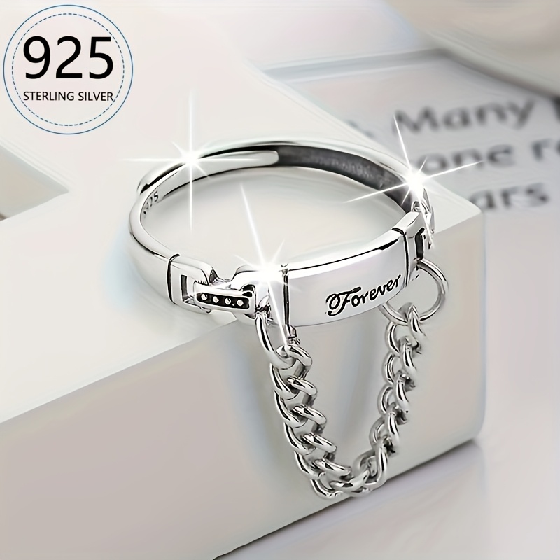 

Ring For Women In S925 Silver, Fashionable, Elegant, Hip-hop, Vacation, Retro, , With Vintage Chain And Tassel, English Letter Ring, Accessories, About 2.7g